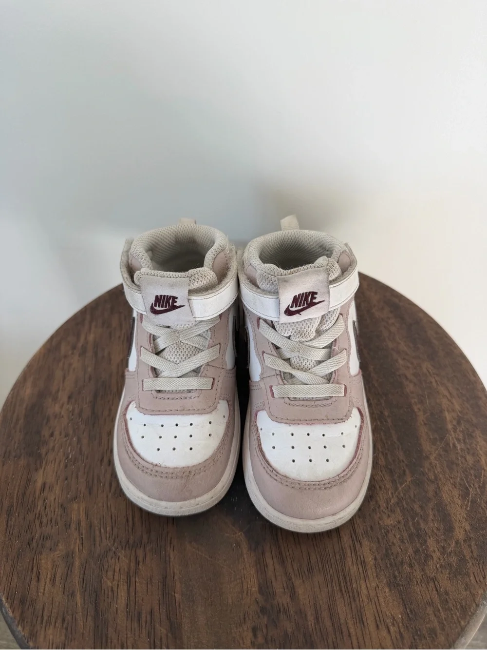 Nike Kids High-Top Sneakers in Light Pink and Maroon Swoosh